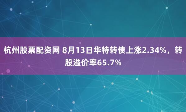 杭州股票配资网 8月13日华特转债上涨2.34%，转股溢价率65.7%
